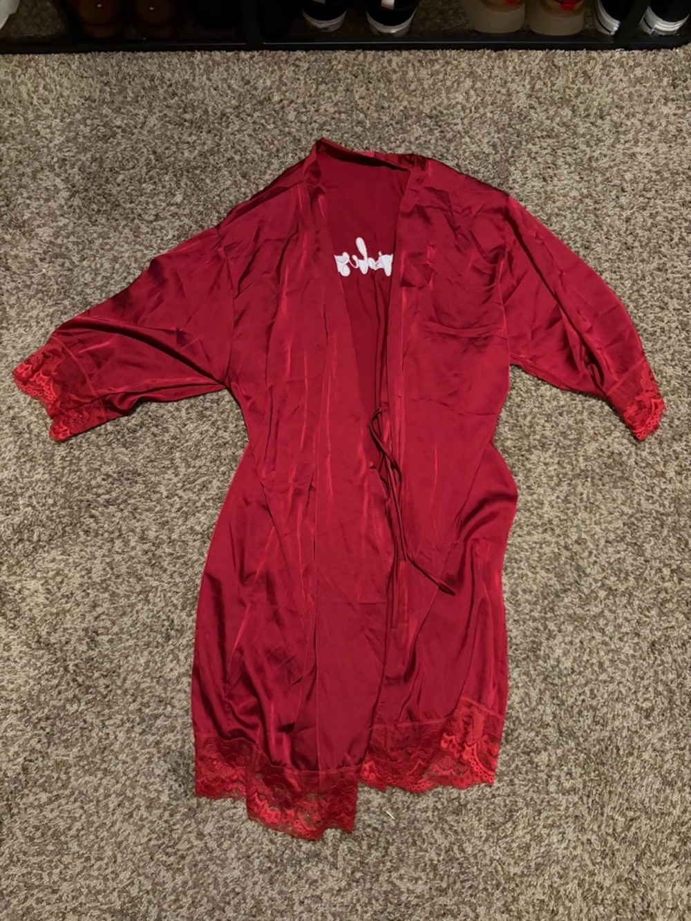Burgundy Bridesmaid Satin Robe - Picture 3 of 3